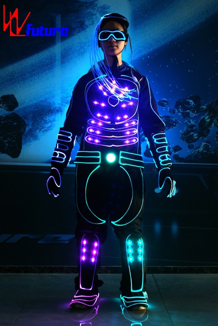 WL-0252 remote control programmable Fiber Optic & LED Tron Costume Luminous Clothing Team Tron Dance Costume with LED Hair