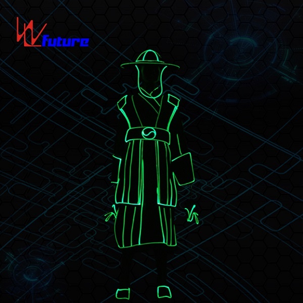 WL-0237  Wireless remote control Fiber Optic Light Chinese Traditional Long Gown Dance Costumes with Helmet led light Stage Costumes