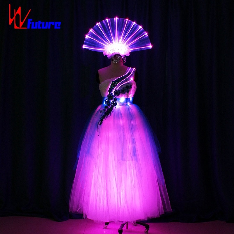 WL-0174 wireless control Full Color LED Long Dance Dress with headwear Party Dress girls dresses LED Wedding Dress LED Dance Costume