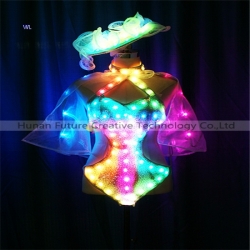 TC-0213 Full color LED bikini gauze  dress with headgear performance costume