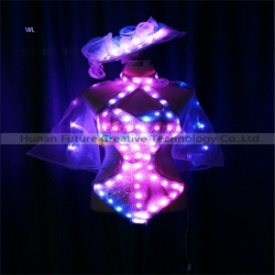 TC-0213 Full color LED bikini gauze  dress with headgear performance costume