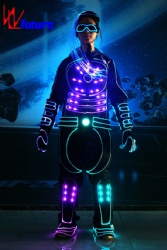 WL-0252 remote control programmable Fiber Optic & LED Tron Costume Luminous Clothing Team Tron Dance Costume with LED Hair