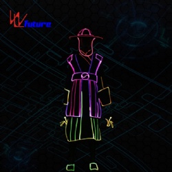 WL-0237 Wireless remote control Fiber Optic Light Chinese Traditional Long Gown Dance Costumes with Helmet led light Stage Costumes