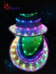 WL-028 无线控制 LED时尚派对帽子，用于万圣节/舞台表演，LED舞蹈服装道具闪烁/发光帽子
