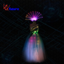 WL-0174 wireless control Full Color LED Long Dance Dress with headwear Party Dress girls dresses LED Wedding Dress LED Dance Costume